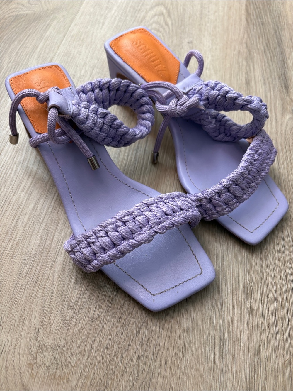 SCHUTZ LILAC LEATHER BRAIDED BLAIR MID-HEEL SANDALS SIZE 5 summer wedding spring - Picture 3 of 9